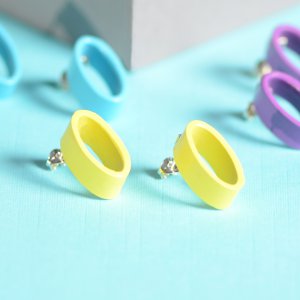 Sunny yellow oval earrings, silver studs